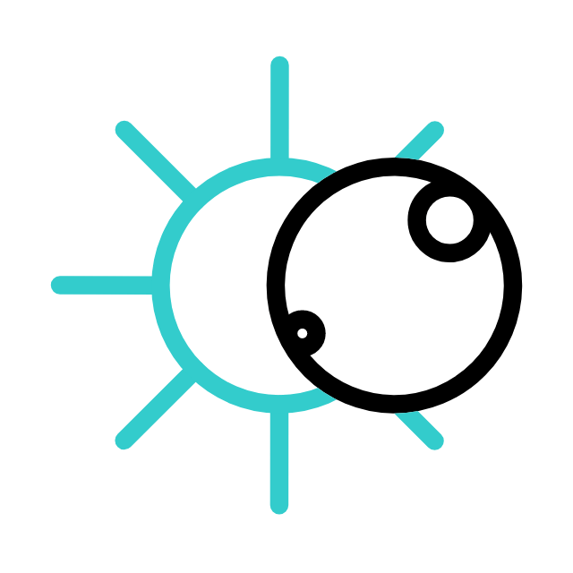 Gif-bild som visar en sol och en måne som går om varandra. Solen och månen representerar dag och natt, samt symboliserar kontinuerlig cyklisk förändring och balans i naturen.